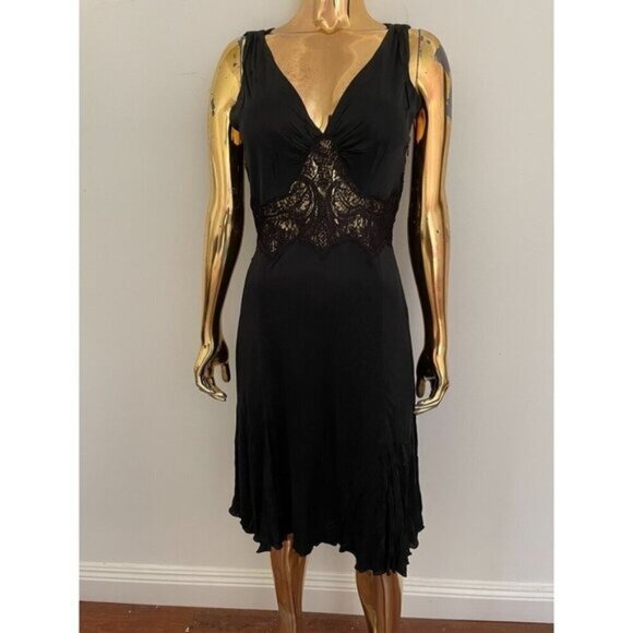 Versace Dresses & Skirts - Versace Black Sleeveless Lace Trim Slip Dress V-Neck & Side Zipper Whimsigoth